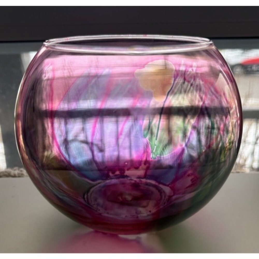 Vintage Deco Art Designs Handcrafted in Canada Glass Bowl Vase Iridescent 4"